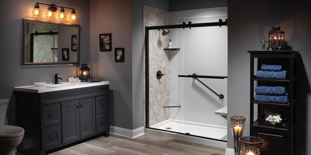 Bathroom with ADA safety and accessibility features installed. 